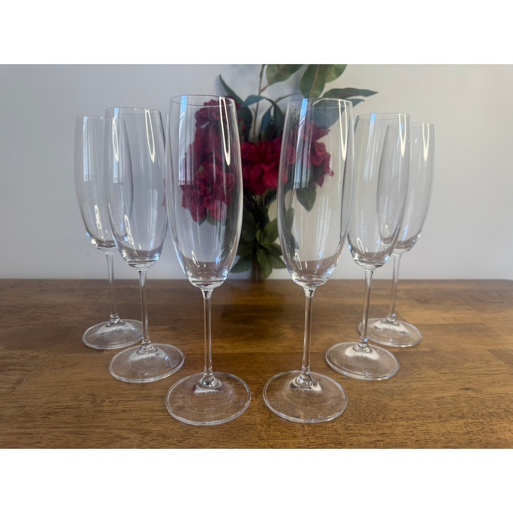 Vintage Clear Crystal Champagne Flutes Set of 6 Thin Stem Tall Elegant Glasses